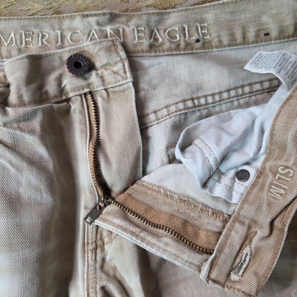 American Eagle Slim Fit Washed Khaki Tan Men's 5-Pocket Casual Jeans Size 32/32 - Picture 5 of 7